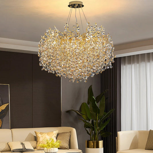 Glossy Round LED Crystal Hanging Chandelier