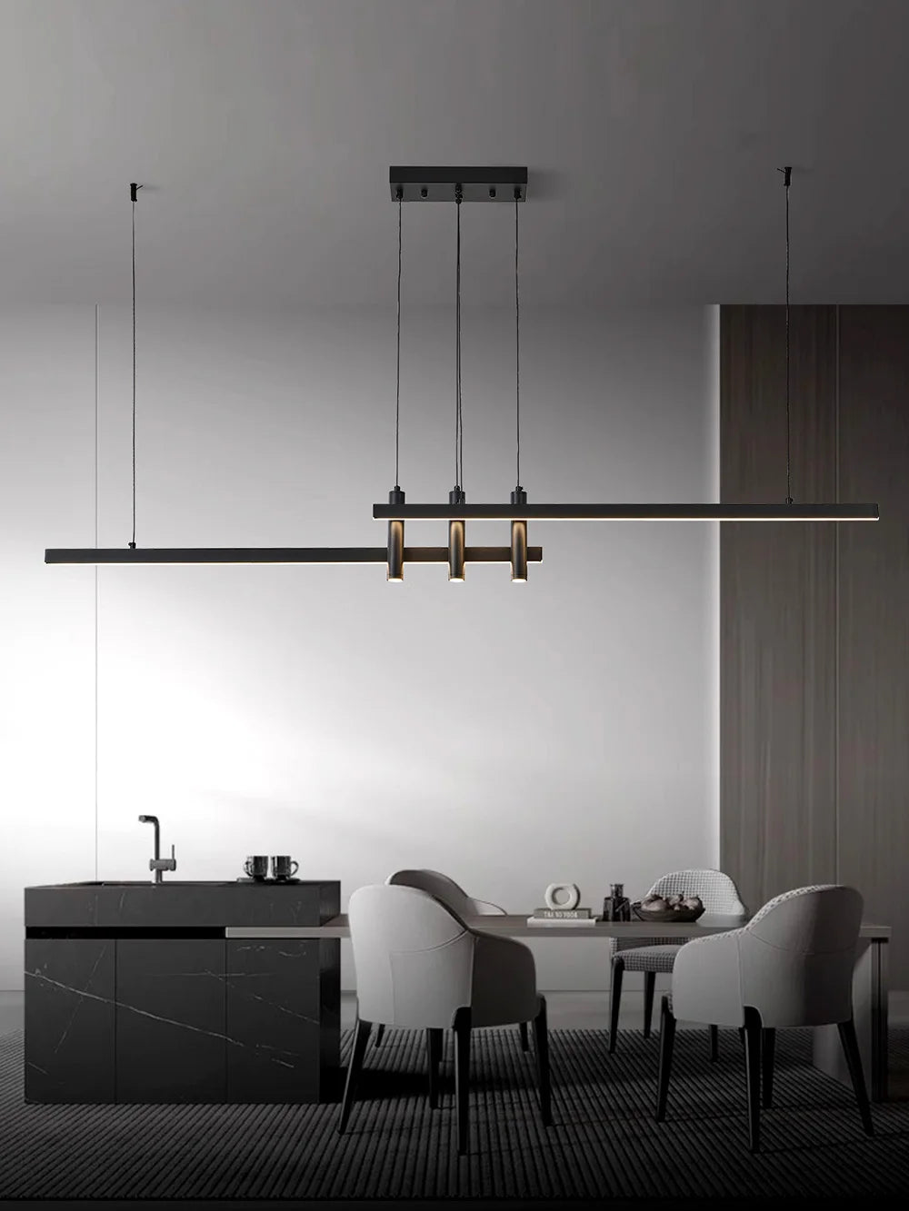 Black LED Linear Chandelier