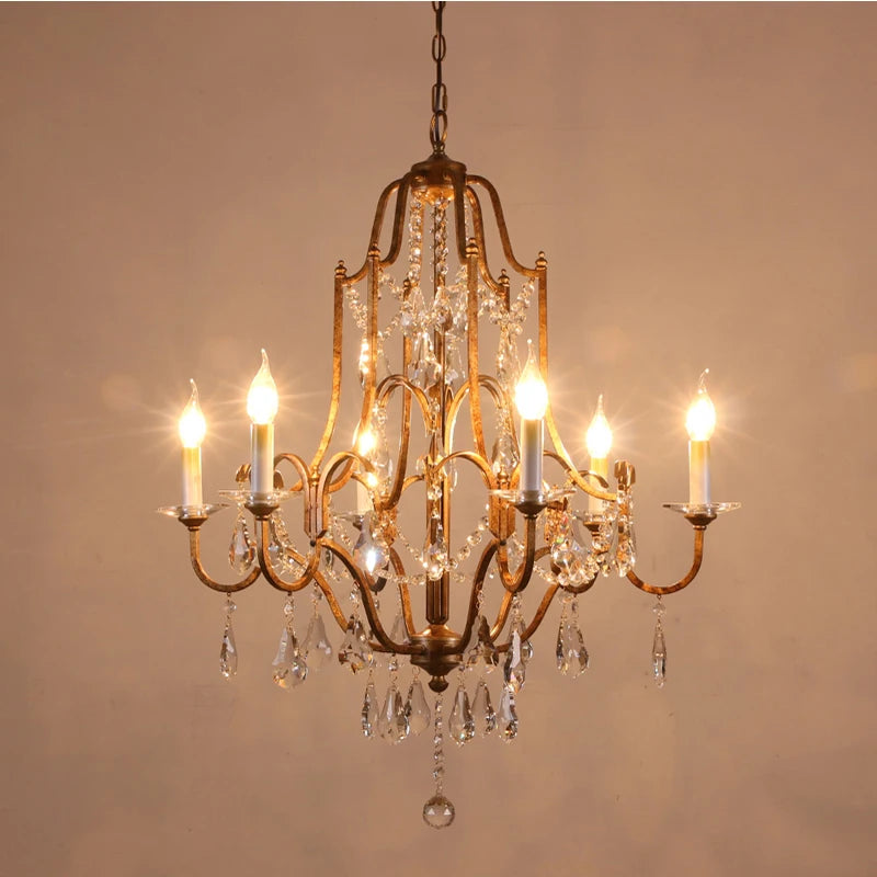 Retro Gold Crystal Chandelier Light