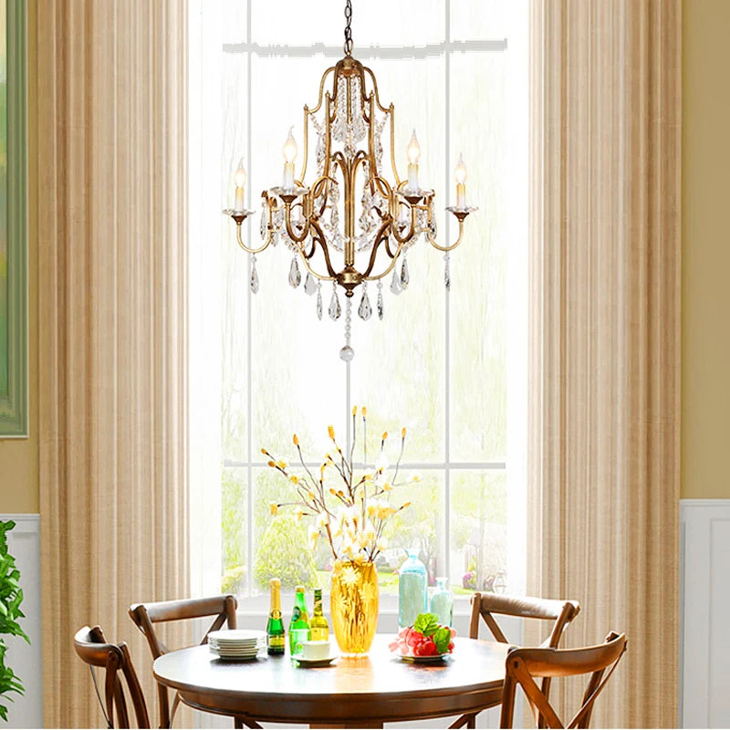 Retro Gold Crystal Chandelier Light