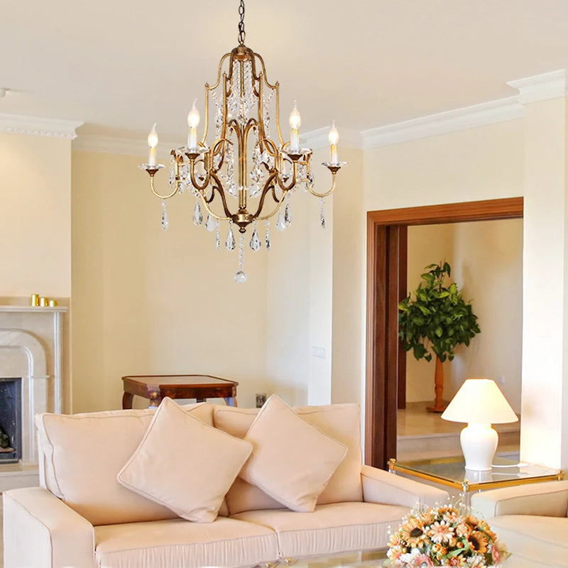Retro Gold Crystal Chandelier Light